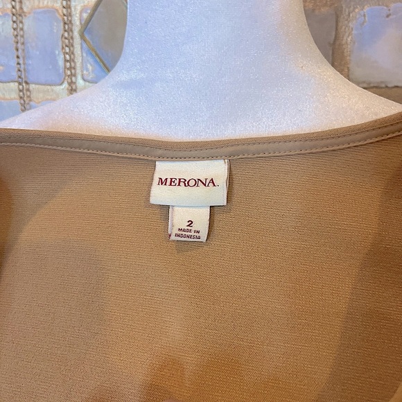 Merona Tan & Black Color Blocked Dress with Bow Neckline Detail, Women’s Size 2. - Picture 6 of 8